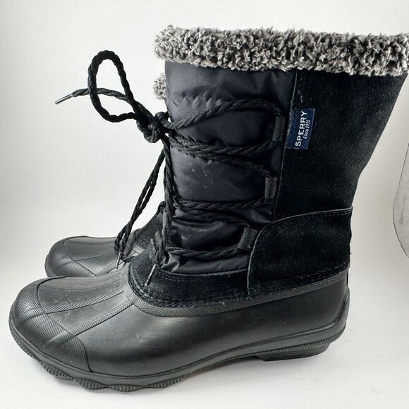 Sperry Black Syren Strait Quarter‎ Faux Fur Rubber Winter Boots Women’s 8.5 - Picture 3 of 7